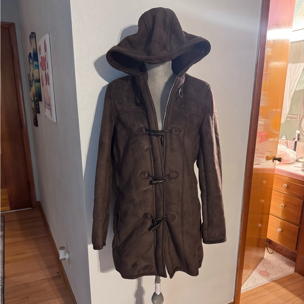 Lands End cozy coat hooded size 10 M brown